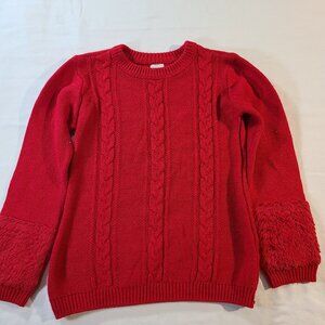 Wonder Nation Girls Red Holiday Sweater M 7/8 Cable Knit Faux Fur Cuffs Glitter